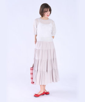 To b. by agnès b. シアー ジャカード 半袖 ニット プルオーバー ライトグレー