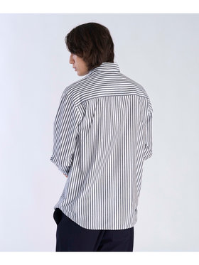 HOMME メンズ メンズ アイコニック 刺繍 ストライプ 長袖 シャツ ”Lezard” ブラック