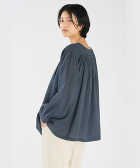 FEMME ウィメンズ ガーゼ調コットン スクエアネック 長袖 ブラウス "Angus" グレー