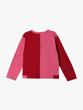 ENFANT ユニセックス キッズ バイカラー "b."ロゴ コットン 長袖 カーディガンプレッション "Bicol" レッド