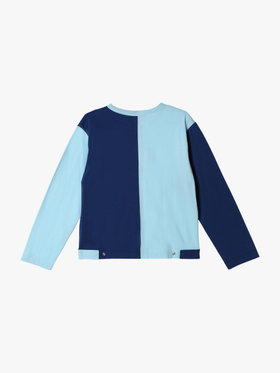 ENFANT ユニセックス キッズ バイカラー "b."ロゴ コットン 長袖 カーディガンプレッション "Bicol" ブルー