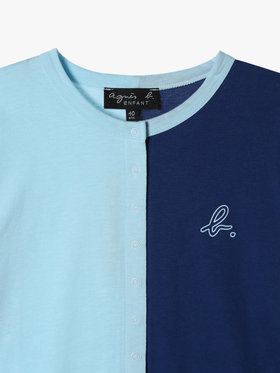 ENFANT ユニセックス キッズ バイカラー "b."ロゴ コットン 長袖 カーディガンプレッション "Bicol" ブルー