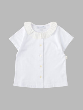 ENFANT ガールズ キッズ コットン 半袖 フリル ブラウス ホワイト