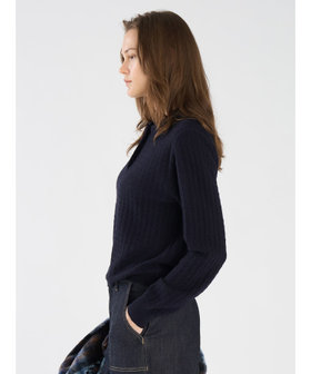 To b. by agnès b. ウール 長袖 ニットポロシャツ ネイビー