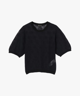 To b. by agnès b. シアー ジャカード 半袖 ニット プルオーバー ブラック