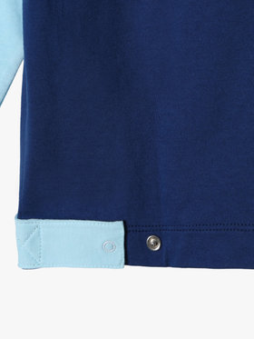 ENFANT ユニセックス キッズ バイカラー "b."ロゴ コットン 長袖 カーディガンプレッション "Bicol" ブルー