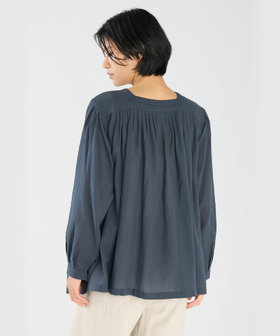 FEMME ウィメンズ ガーゼ調コットン スクエアネック 長袖 ブラウス "Angus" グレー