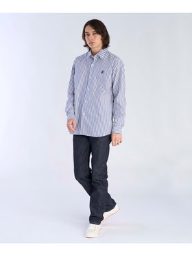 HOMME メンズ メンズ アイコニック 刺繍 ストライプ 長袖 シャツ ”Lezard” ブルー系その他
