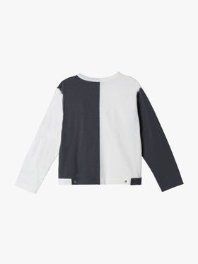 ENFANT ユニセックス キッズ バイカラー "b."ロゴ コットン 長袖 カーディガンプレッション "Bicol" グレー