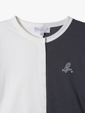 ENFANT ユニセックス キッズ バイカラー "b."ロゴ コットン 長袖 カーディガンプレッション "Bicol" グレー