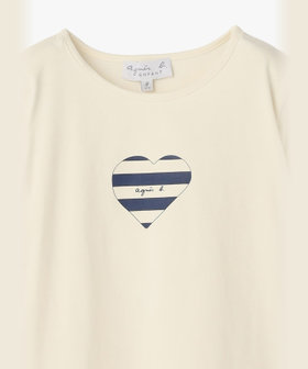 ENFANT ガールズ キッズ ロゴ ボーダー プリント コットン 半袖 Tシャツ "Heart" ホワイト