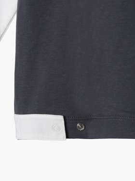 ENFANT ユニセックス キッズ バイカラー "b."ロゴ コットン 長袖 カーディガンプレッション "Bicol" グレー