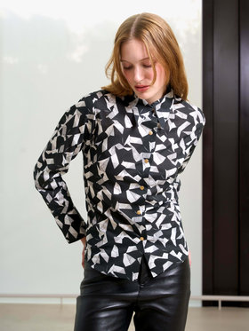 FEMME ウィメンズ プリント コットン 長袖 ブラウス ”Jimi” ブラック