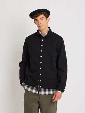 HOMME メンズ メンズ オーガニックコットン メルトン 長袖 カーディガンプレッション "Yvan" ブラック