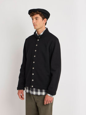 HOMME メンズ メンズ オーガニックコットン メルトン 長袖 カーディガンプレッション "Yvan" ブラック