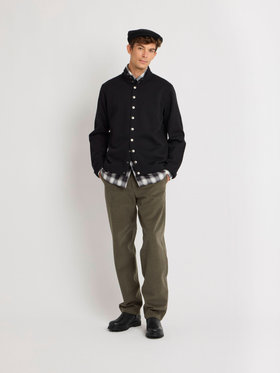 HOMME メンズ メンズ オーガニックコットン メルトン 長袖 カーディガンプレッション "Yvan" ブラック