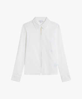 FEMME ウィメンズ コットン 長袖 ジップアップ ブラウス ホワイト