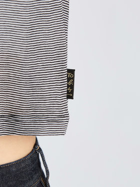 To b. by agnès b. 【Outlet】シアー コットン 半袖 リンガーTシャツ ブラック×ホワイト