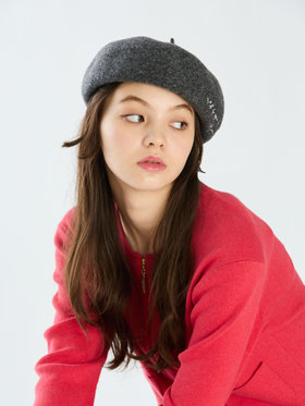 To b. by agnès b. 【Outlet】LOVE YOU 刺繍 ベレー グレー×ブラック