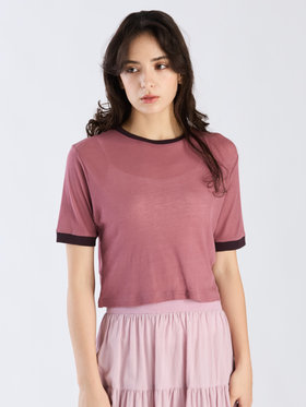 To b. by agnès b. 【Outlet】シアー コットン 半袖 リンガーTシャツ ペールピンク