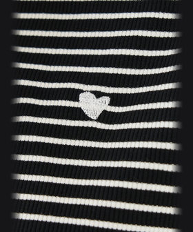 To b. by agnès b. ハート 刺繍 リブ ボーダー 半袖 Tシャツ ブラック