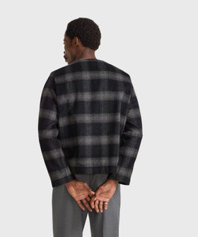 HOMME メンズ メンズ チェック 長袖 カーディガン ブラック