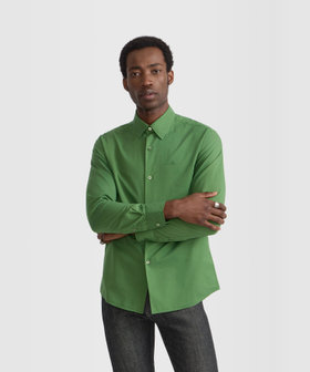 HOMME メンズ メンズ "b."ロゴ 刺繍 コットン 長袖 シャツ "Thomas" グリーン系その他