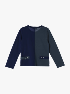 ENFANT ユニセックス キッズ バイカラー コットン 長袖 カーディガンプレッション ネイビー