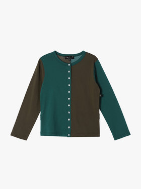 ENFANT ユニセックス 【Outlet】キッズ バイカラー コットン 長袖 カーディガンプレッション グリーン