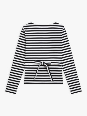 FEMME ウィメンズ ストライプ コットン 長袖 カシュクール トップス ”Zen” ホワイト×ブラック