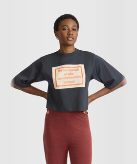 FEMME ウィメンズ プリント コットン 五分袖 アーティスト Tシャツ "Roberto Martinez" グレー