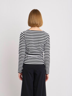 FEMME ウィメンズ ストライプ コットン 長袖 カシュクール トップス ”Zen” ホワイト×ブラック