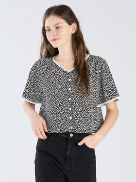 To b. by agnès b. 【Outlet】フラワープリント 半袖 ブラウス ブラック