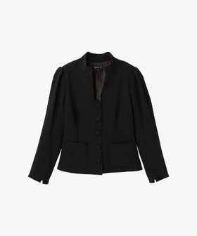 FEMME ウィメンズ ブラック トリアセテート クレープ 7分袖 スタンドカラー ジャケット ブラック
