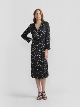 FEMME ウィメンズ ドット 長袖 ワンピース ”Elisa” ブラック