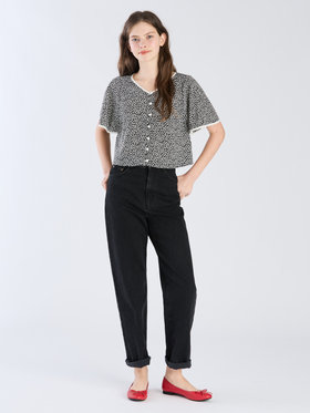 To b. by agnès b. 【Outlet】フラワープリント 半袖 ブラウス ブラック