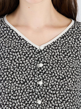 To b. by agnès b. 【Outlet】フラワープリント 半袖 ブラウス ブラック