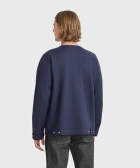 HOMME メンズ メンズ オーガニックコットン モルトン 長袖 カーディガンプレッション "Nacre" ブルー系その他