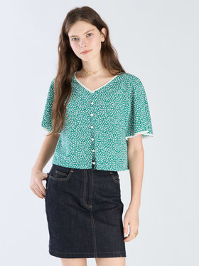 To b. by agnès b. 【Outlet】フラワープリント 半袖 ブラウス グリーン