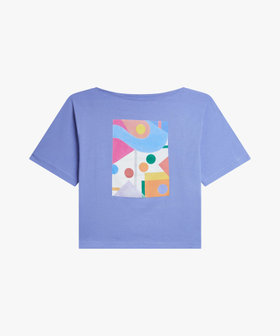 FEMME ウィメンズ プリント コットン 5分袖 アーティスト Tシャツ "Rio Gilmer Goncalves" ブルー