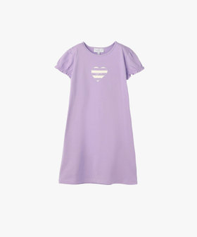 ENFANT ガールズ キッズ ロゴ ボーダー プリント コットン 半袖 ワンピース "Heart" パープル系その他
