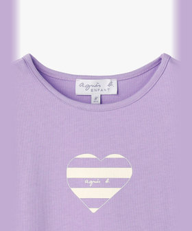 ENFANT ガールズ キッズ ロゴ ボーダー プリント コットン 半袖 ワンピース "Heart" パープル系その他