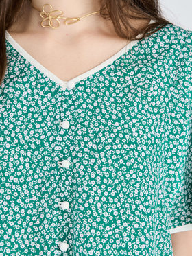 To b. by agnès b. 【Outlet】フラワープリント 半袖 ブラウス グリーン