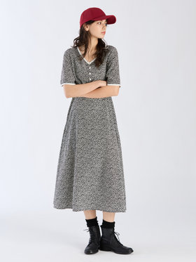 To b. by agnès b. 【Outlet】フラワープリント 半袖 ワンピース ブラック