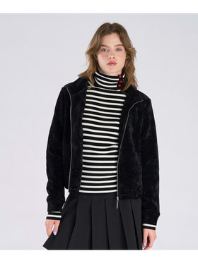 To b. by agnès b. 【Outlet】モールヤーン スタンドカラー ジップ ブルゾン ブラック