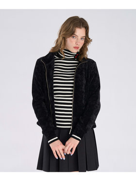 To b. by agnès b. 【Outlet】モールヤーン スタンドカラー ジップ ブルゾン ブラック