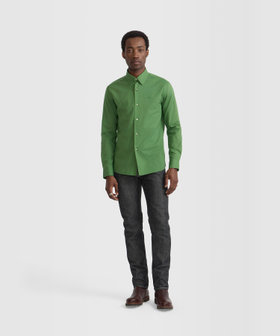 HOMME メンズ メンズ "b."ロゴ 刺繍 コットン 長袖 シャツ "Thomas" グリーン系その他