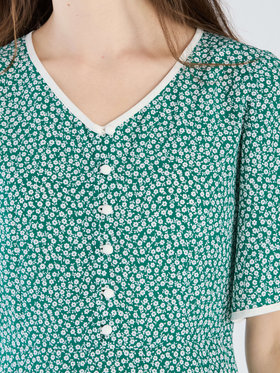 To b. by agnès b. 【Outlet】フラワープリント 半袖 ワンピース グリーン