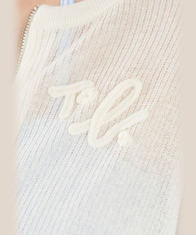 To b. by agnès b. レース ニット ジップアップ カーディガン ホワイト
