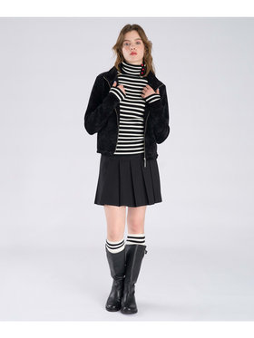 To b. by agnès b. 【Outlet】モールヤーン スタンドカラー ジップ ブルゾン ブラック